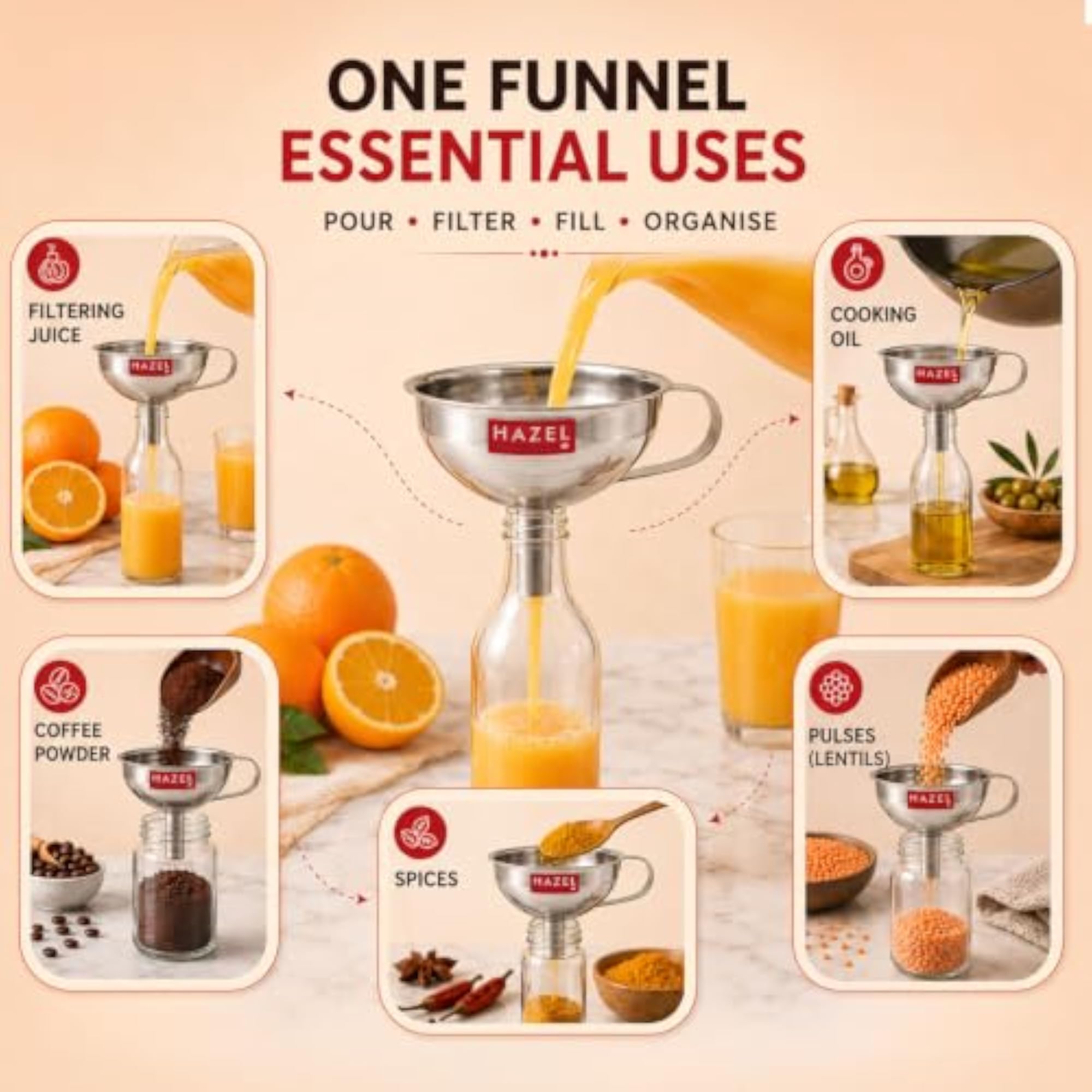 Stainless Steel Funnel with Filter for Kitchen Use